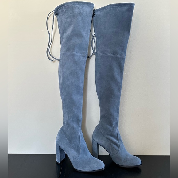 Stuart Weitzman Hiline Over The Knee Thigh High Suede Boots Blue Women Size 7.5 - Picture 2 of 16